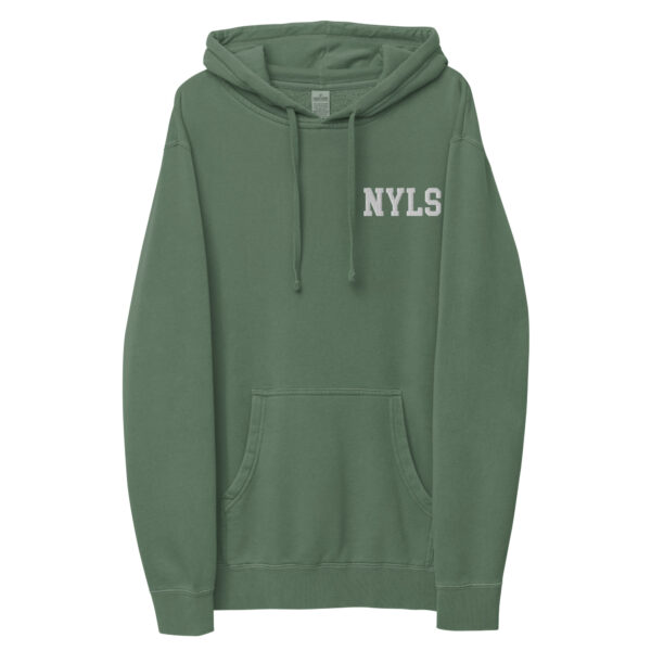 NYLS unisex-pigment-dyed-hoodie-pigment-alpine-green-front