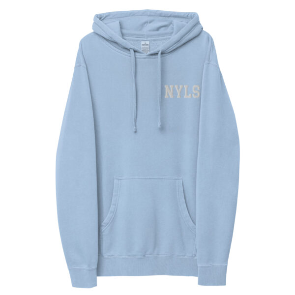 NYLS unisex-pigment-dyed-hoodie-pigment-light-blue-front
