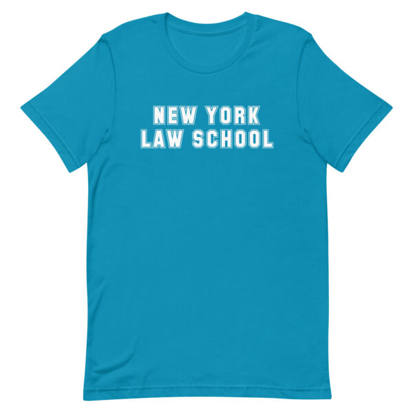 Aqua Short-Sleeve Unisex T-Shirt with white New York Law School