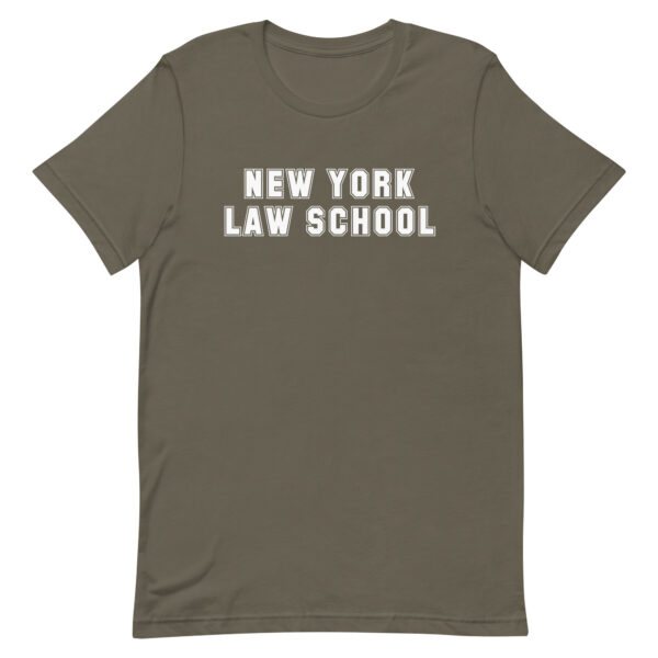 Army Green Short-Sleeve Unisex T-Shirt with white New York Law School