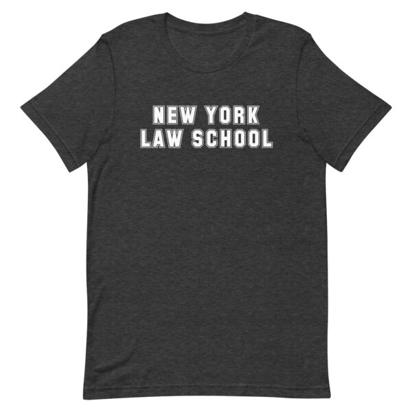Dark grey heather Short-Sleeve Unisex T-Shirt with white New York Law School