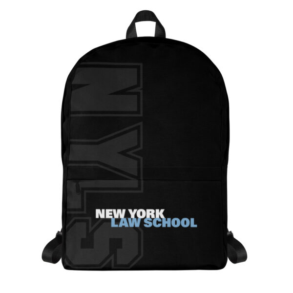 Black Backpack With NYLS Logo and NYLS Print front view