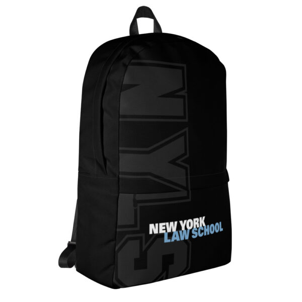 Black Backpack With NYLS Logo and NYLS Print left side view