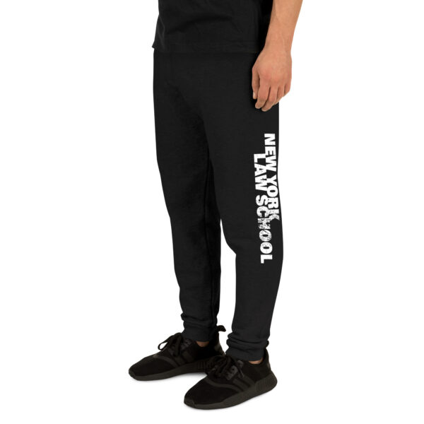 Unisex block joggers with NYLS logo front-left side view