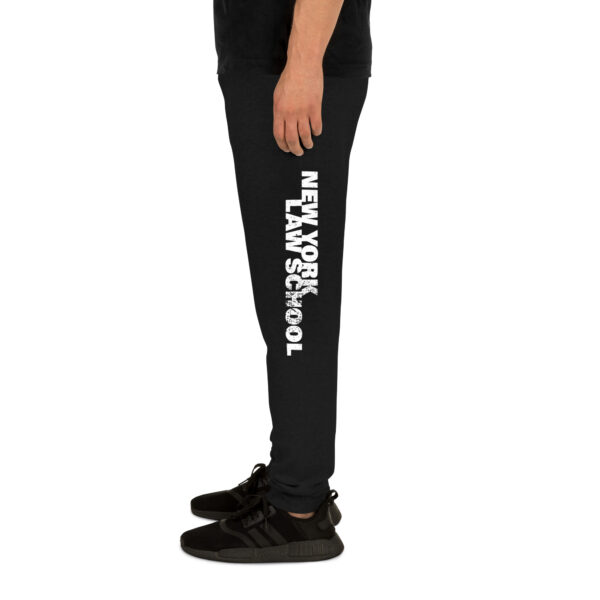 Unisex black joggers with NYLS logo left side view