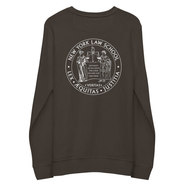 New York Law School Seal on back of brown sweatshirt