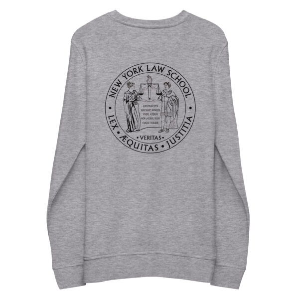 New York Law School Seal on back of gray sweatshirt