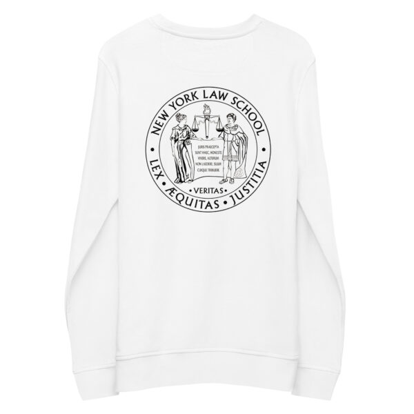 New York Law School Seal on back of white sweatshirt