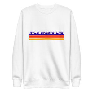 NYLS Sports Law on white sweatshirt