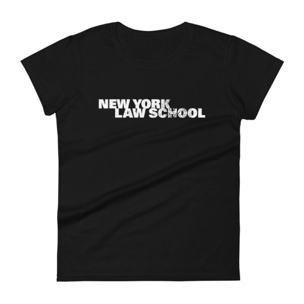 black tshirt with distressed new york law school logo