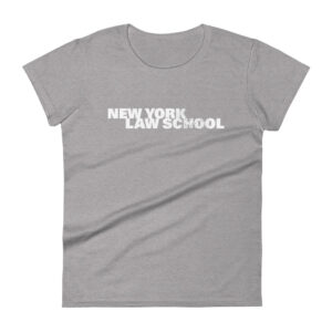 light gray tshirt with distressed new york law school logo