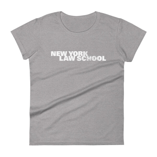 light gray tshirt with distressed new york law school logo