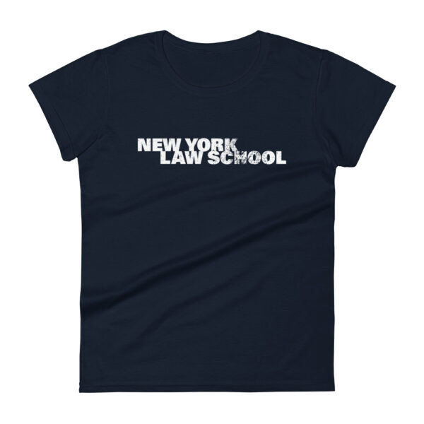 navy tshirt with distressed new york law school logo