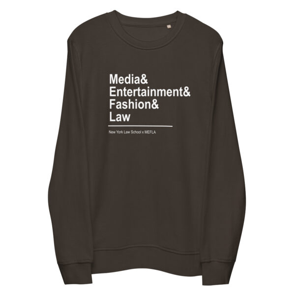 Unisex Organic Sweatshirt: Media, Entertainment, and Fashion Law Association Charcoal Grey
