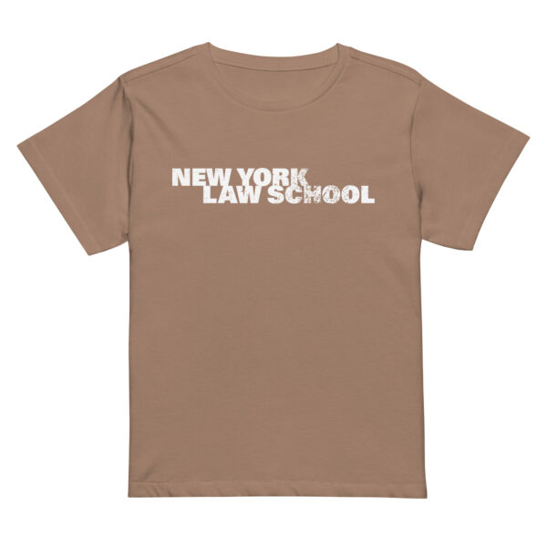 New York Law School womens-high-waisted-tee-latte-front