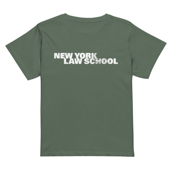 New York Law School womens-high-waisted-tee-pine-front