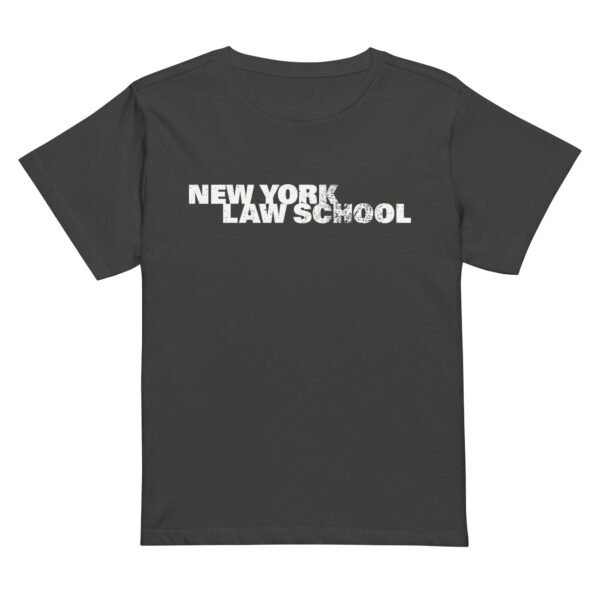 New York Law School womens-high-waisted-tee-vintage-black-front