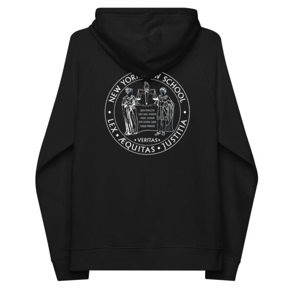 New York law School Dispute Resolution unisex-eco-raglan-hoodie-black-back