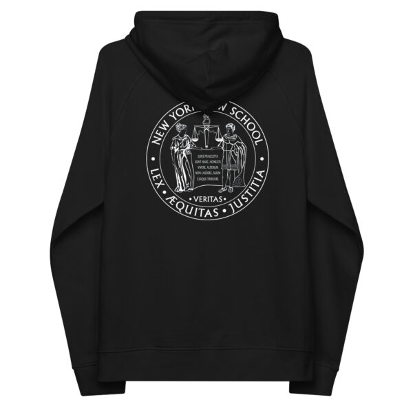 New York law School Law Review unisex-eco-raglan-hoodie-black-back