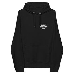 New York law School Dispute Resolution unisex-eco-raglan-hoodie-black-front