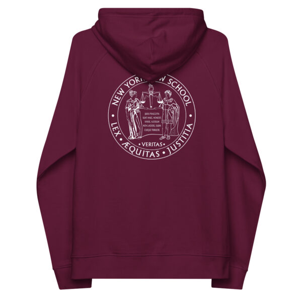 New York law School Dispute Resolution unisex-eco-raglan-hoodie-burgundy-back