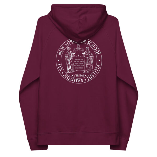 New York law School Moot Court unisex-eco-raglan-hoodie-burgundy-back