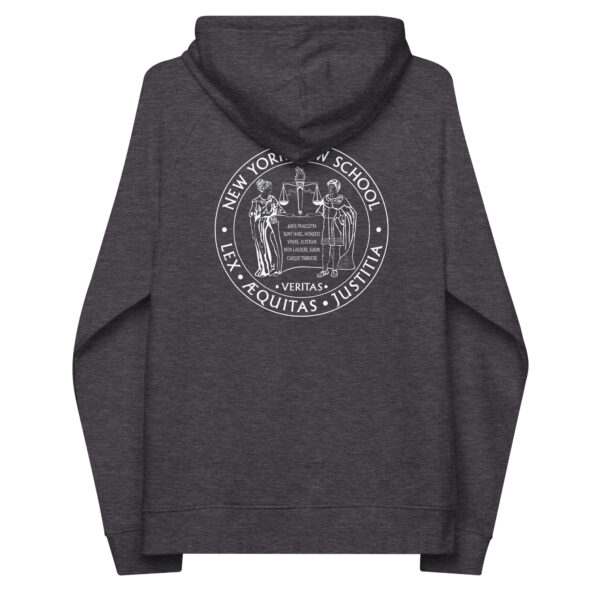 New York law School Dispute Resolution unisex-eco-raglan-hoodie-charcoal-melange-back