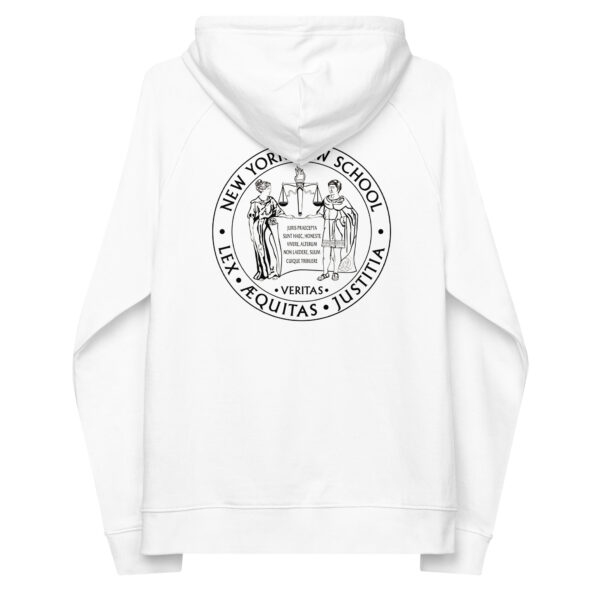 New York law School Dispute Resolution unisex-eco-raglan-hoodie-white-back
